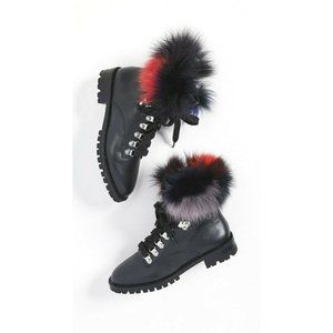 REBECCA MINKOFF Jaylin Fox Fur Leather Combat boot